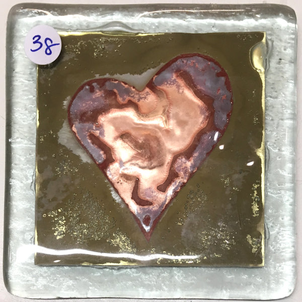 copper heart on brass Coaster (set of 2)